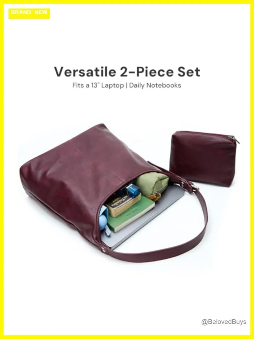 Slouchy Shoulder Tote Purse with Matching Pouch, Adjustable Strap, Magnetic